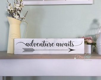 Adventure Awaits - Adventure Awaits Sign - Graduation Gift - Arrow Sign - Lets Be Adventurers - Wood Signs - Distressed Wood Sign