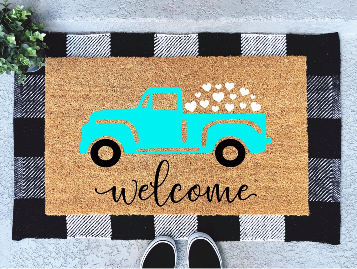 Red Truck Doormat Mat Vintage Truck Valentines Etsy