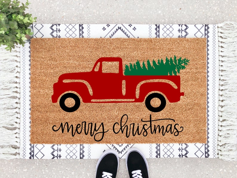 Christmas Decorations - Red Truck Mat - Christmas Doormat - Christmas Decor Ideas - Farmhouse Christmas - Christmas Outdoor Decor - Door Mat 