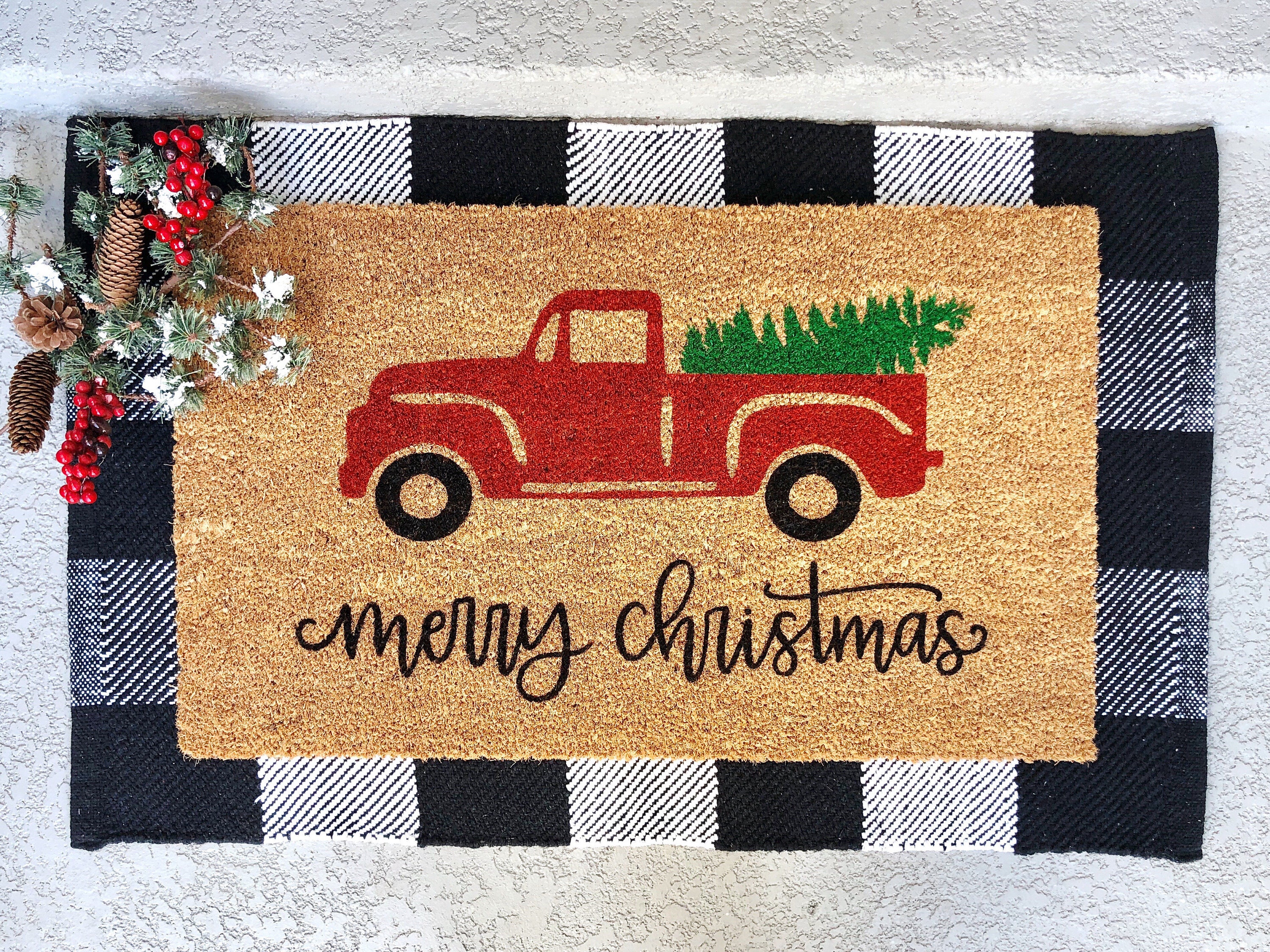 Christmas Decorations Red Truck Mat Christmas Doormat Etsy
