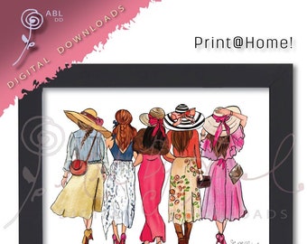 ABL / Art by Liesl, DIGITAL DOWNLOAD - "Off to Keeneland", Girls Dressed up in the Fall (Instant Printable Fashion Illustration Print)