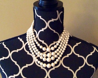 Necklace,pearl necklace, ivory layered pearl necklace, collectible classic necklace.