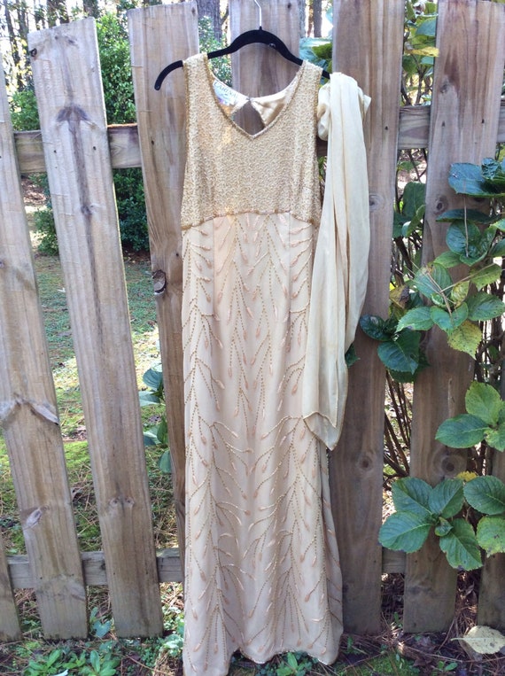 Gold dress, size12/14, gold beaded dress with matc