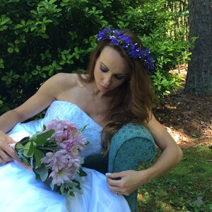 Purple flower crown / headband / pearls  / wedding / bridal wreaths / bridesmaids / boho / floral halo / hair accessories / woodland floral