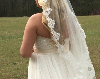 Wedding veil, custom handmade, custom length, hand stitched, veils, pearls, sequins, lace, crystals, wedding, brides, dew drop veiling,