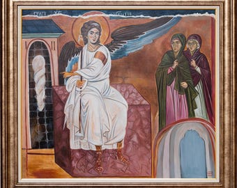 Ángel blanco - ENMARCADO 85 x 95 cm Pintura al óleo original religiosa griega ortodoxa bizantina de Milica MARUSIC