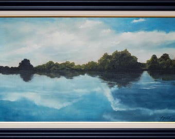 River of dreams -  FRAMED Original OOK Landscape oil painting artwork by Darko TOPALSKI