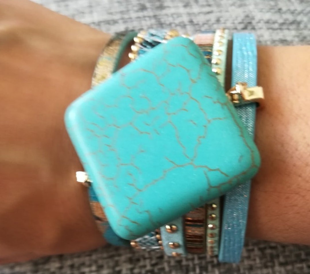 Cuff Bracelet Withturquoise Leather & Stone Design - Etsy Cuff Bracelet Withturquoise Leather & Stone Design - Etsy