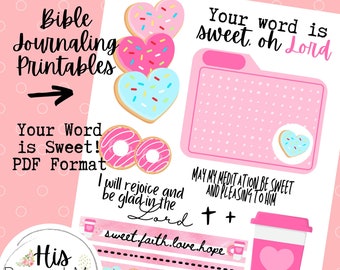 New!! Your Word is Sweet - Bible Journaling Printable - Digital Download - Bible Study - Bible Journaling - Bible Printable - Coffee - Donut