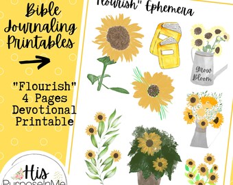 NEW! FLOURISH Printable Devotional - Bible Journaling - Printable - Bible Study - God - Faith - Print - Digital Download - Sunflower