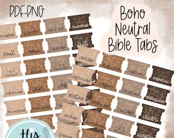 Tabs para Biblia - Bible Printables Tabs - Biblia Español - Cricut File - PDF PNG-fil - Bible Journaling Boho Neutrals Tab - Cut Files