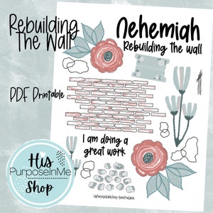 Nehemiah Bible Printable - Bible Journaling - Traceable Printable - Christian Printable - Stickers - Faith Art Printable - Bible Printable