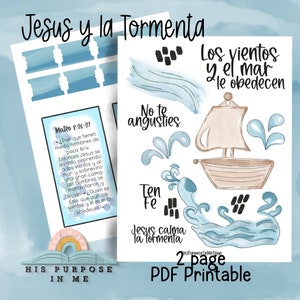 Jesús y La Tormenta Imprimible - Bible Journaling - Traceable Printable - Christian Printable - Stickers - Faith Art Printable - Journaling