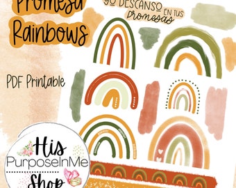 Promesas Rainbows  - Bible Journaling - Printable - Bible Study - Boho Printables - Instant Download - Organic