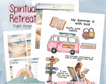 Spiritual Retreat - Bible Journaling - Printable - Bible Study - God - Faith  - Digital Download - Lettering - Watercolor - Summer - English