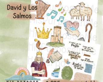 David y Los Salmos - Bible Journaling - Printable - Bible Study - God - Faith  - Digital Download - Lettering - Watercolor Instant Download