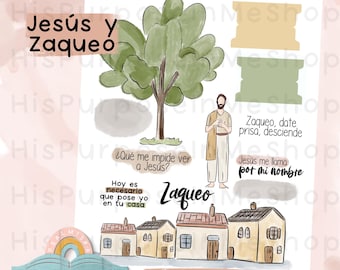 Jesús y Zaqueo - Bible Journaling - Printable - Bible Study - God - Faith  - Digital Download - Lettering - Watercolor