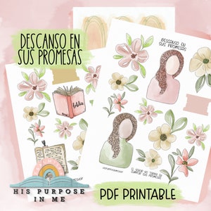 DESCANSO en sus promesas - Bible Journaling - Traceable Printable - Christian Printable - Stickers - Bible Printable