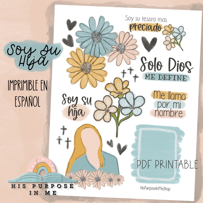 Soy Su Hija utskrivbar - Bibeljournaling - Spårbar utskrivbar - Kristen utskrivbar - Klistermärken - Troskonst utskrivbar - Bibel utskrivbar bild 1