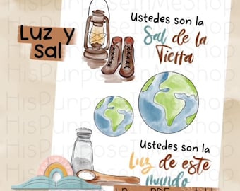 Luz y Sal - Bible Journaling - Printable - Bible Study - God - Faith  - Digital Download - Lettering - Watercolor - Instant Download