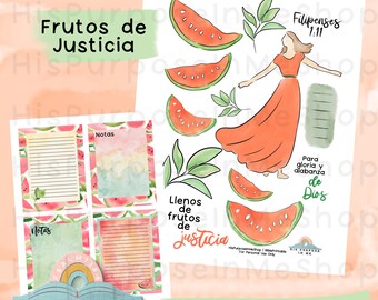 Frutos de Justicia - Bible Journaling - Printable - Bible Study - God - Faith  - Digital Download - Lettering - Watercolor
