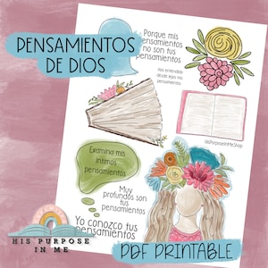 Pensamientos de Dios  - Bible Journaling - Traceable Printable - Christian Printable - Stickers - Faith Art Printable - Bible Printable
