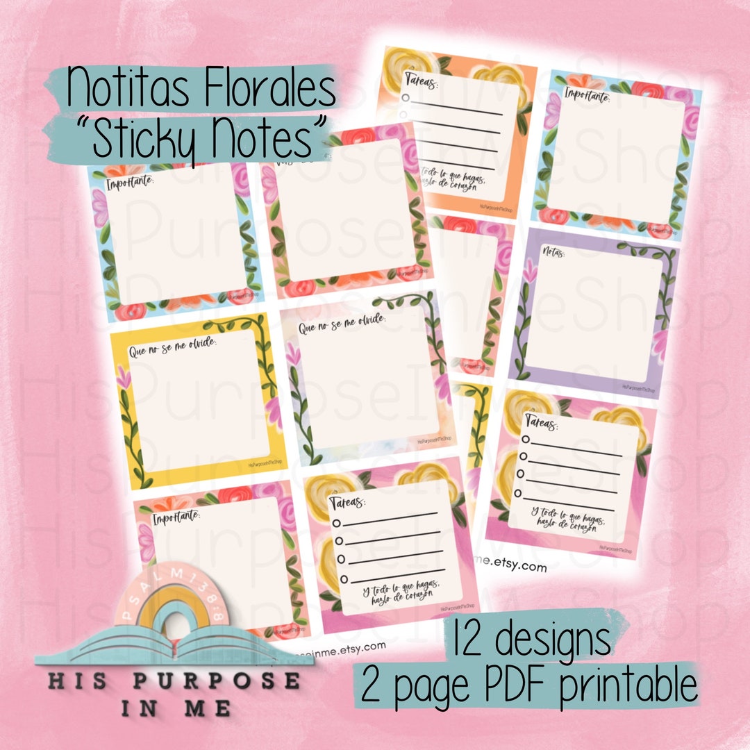 Notas Florales Sticky Notes Digitales- Bible Journaling - Printable ...