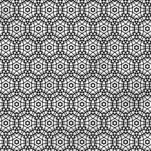 May include: A black and white fabric featuring a repeating geometric pattern of interlocking circles and hexagons. A ruler at the top edge shows measurements in inches, indicating the pattern spans approximately 11.5 inches across the width.