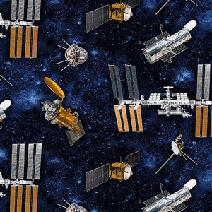 Planetary Missions - Tossed Satellites (5304-73) on Blue for Studio e HALF YARD