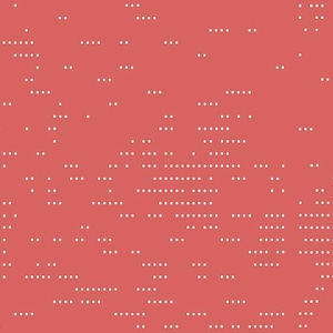 May include: A repeating pattern of white dots on a coral background. The dots are arranged in horizontal and vertical lines, creating a textured effect. The design is simple and modern, suitable for various applications.