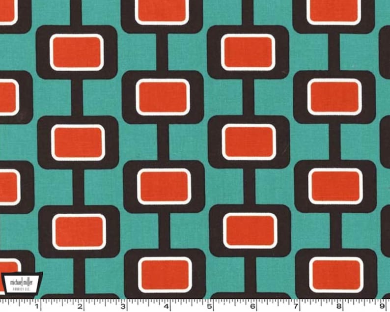 Michael Miller Fabrics Madison Orange Brown on Teal