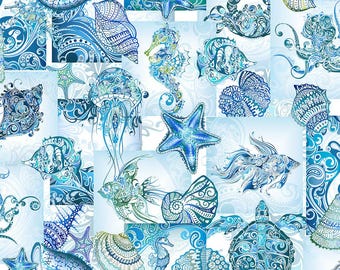 Wonders of the Ocean - Collage (3WO_1) for In The Beginning Fabric HALF YARD