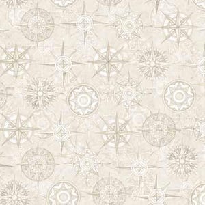 Globetrotter - Compasses (30535 E) in Beige for QT Fabrics HALF YARD