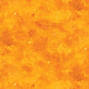 May include: Abstract, textured background in shades of orange and yellow, resembling a fiery or celestial pattern. The design features a mottled appearance with scattered, bright speckles, creating a sense of depth and visual interest. Ideal for digital art or fabric.