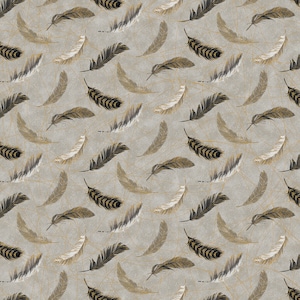 Fantasia - Feathers (22960M-93) in Black, Gold for Northcott, metallic HALF YARD