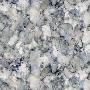 May include: Abstract pattern featuring a blend of cool tones. The design showcases a mix of gray, white, and blue hues, creating a marbled effect. The fluid shapes and color variations give the pattern a dynamic and artistic look, suitable for various applications.