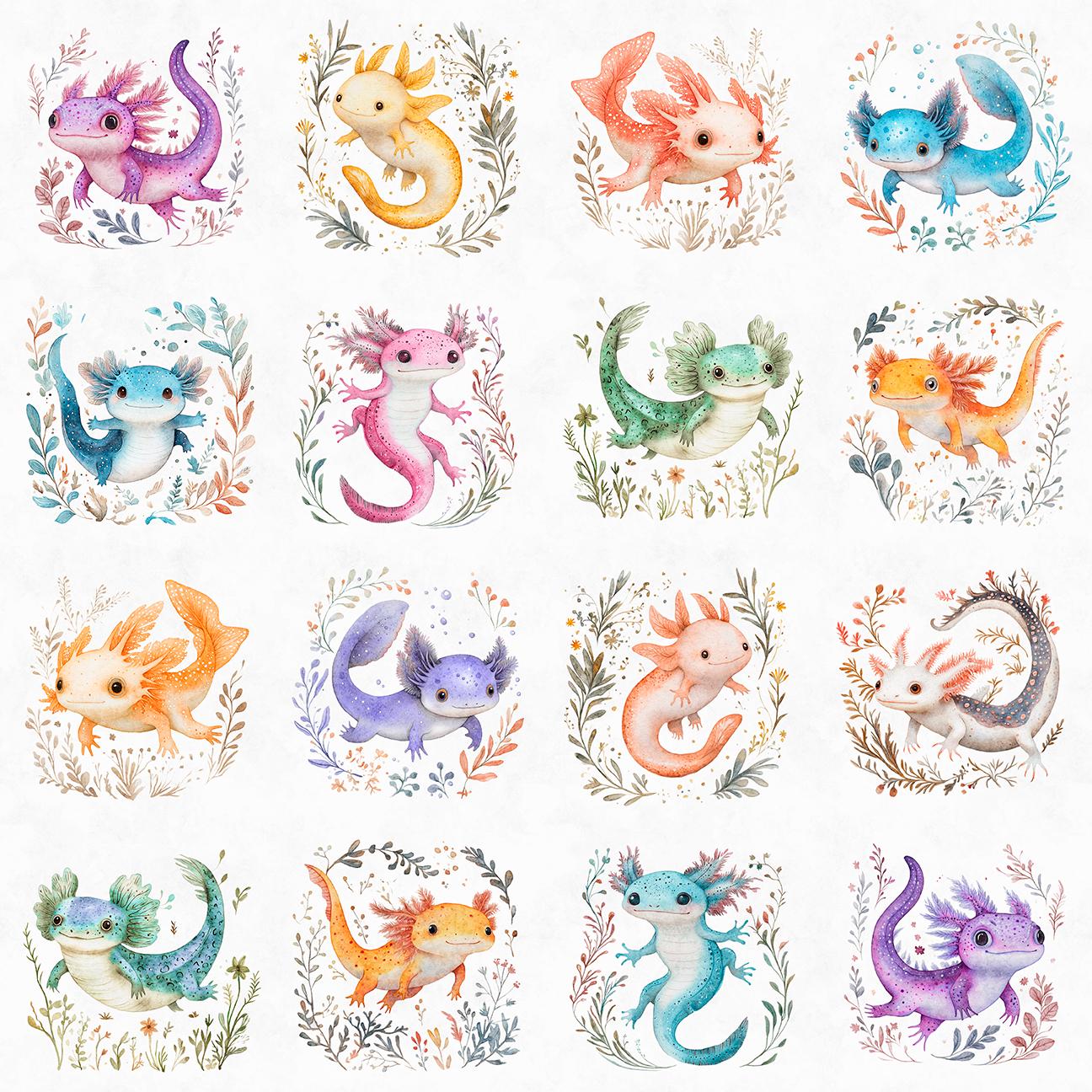 QT Cuties 2 - Axolotl Vignettes (31453 Z) on White by Qt Fabrics