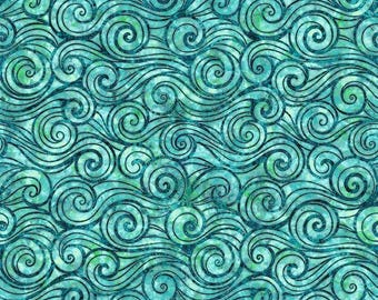 Oceana - Waves (27092 Q) in Turquoise for QT Fabrics HALF YARD