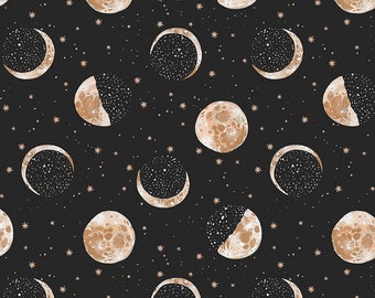 La Luna - Moon Phases (DRR2597) in Peat for Dear Stella Fabrics