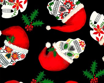 Christmas Sugar Skulls (FUN-C8455) by Timeless Treasures HALF YARD