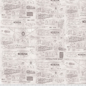 Monochrome - Model Airplanes (PWTH174) on Parchment by Tim Holts for Free Spirit Fabrics HALF YARD