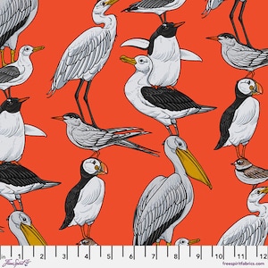 Birds of a Feather - Sea Bird Stack (PWRH045) in Vermillion for Free Spirit Fabrics HALF YARD