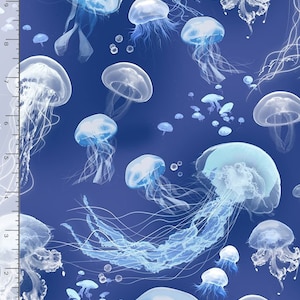 Swimming Jellyfish (SEA-C7981) in Blue for Timeless Treasures Fabrics HALF YARD
