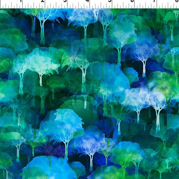 Urban Jungle - Trees (8UJ-1) in Blue, Green for In the Beginning Fabrics