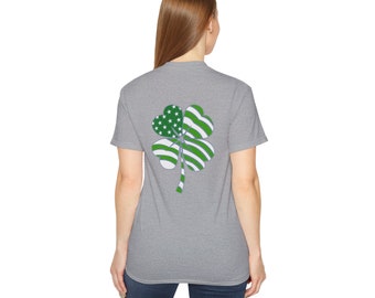アイルランド系アメリカ人ユニセックスウルトラコットンTシャツ（国旗クローバーバックプリント）