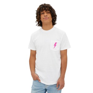 Pink Lightning Bolt Unisex Garment-Dyed Pocket T-Shirt