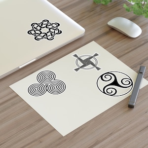 Celtic Shapes Sticker Sheet - Triskelion, Tri-Spiral, Knot, St. Brigid&#39;s Cross