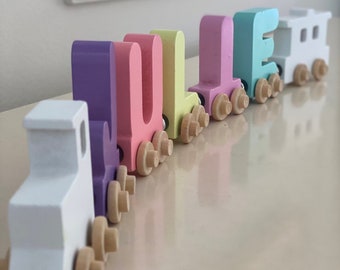 Build your own Train in Pastels. Personalized Wooden Magnetic Alphabet Letters. Engine and Wagon Included. Name puzzle. Educational Toy.