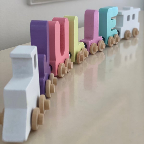Build your own Train in Pastels. Personalized Wooden Magnetic Alphabet Letters. Engine and Wagon Included. Name puzzle. Educational Toy.
