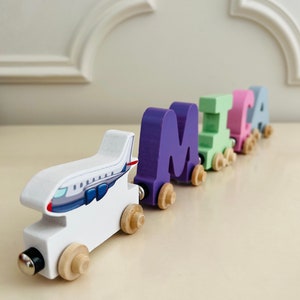 Build your own Train with an Airplane. Personalized Wooden Magnetic Alphabet Letters. Kids Educational Toy and Room Decoration.